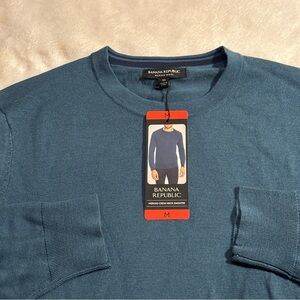 Banana Republic Sweater Mens Medium Blue Merino Wool Pullover Crew Neck New NWT